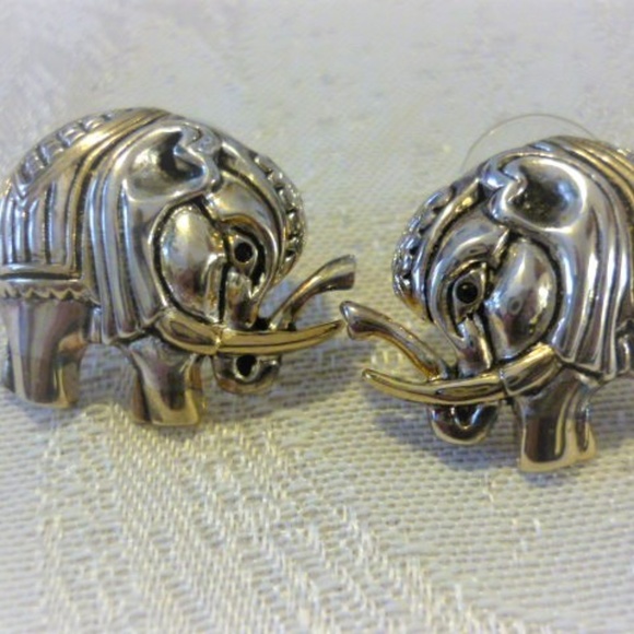 Boho Vintage Jewelry - Boho Silver Gold Elephant Earrings
